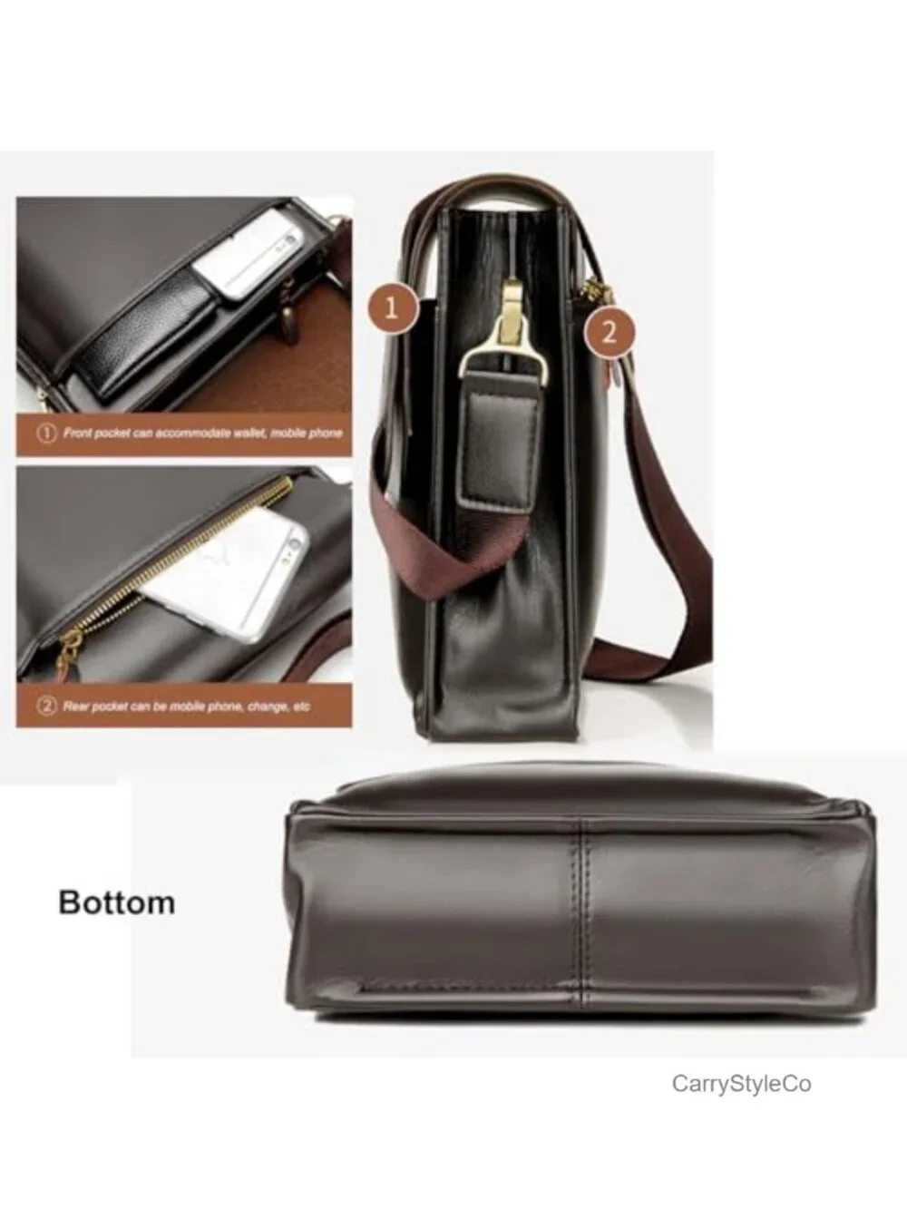 PU Leather Messenger Crossbody Bag Unisex Travel Work Business Shoulder Bag